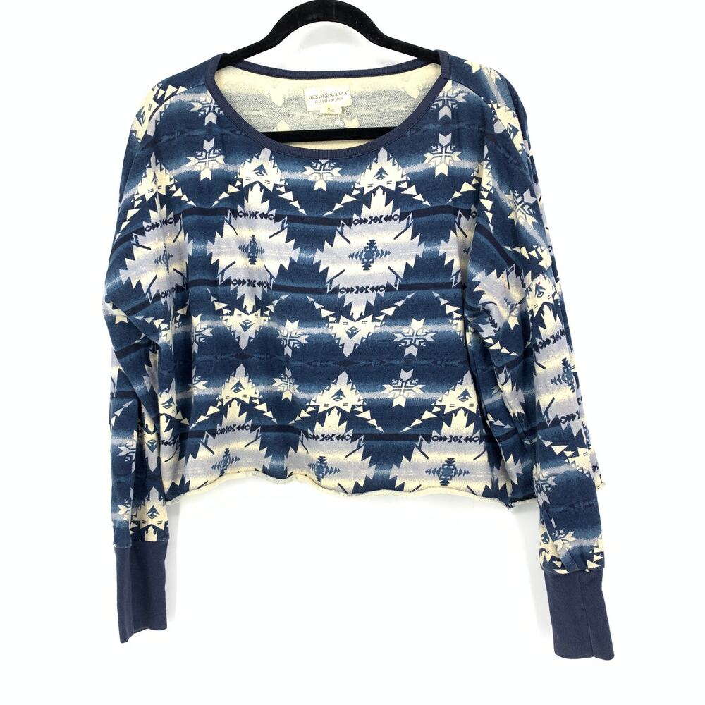 Denim & Supply Ralph Lauren Shirt Women's Sz M Tribal Print Cropped Long Sleeve